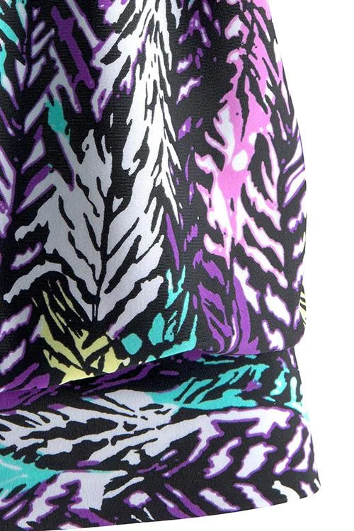 penacho | Set de tankini cu imprimeu de pene care acoperă abdomenul