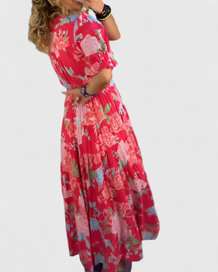 Minelda | Rochie elegantă cu decolteu în V, imprimeu floral