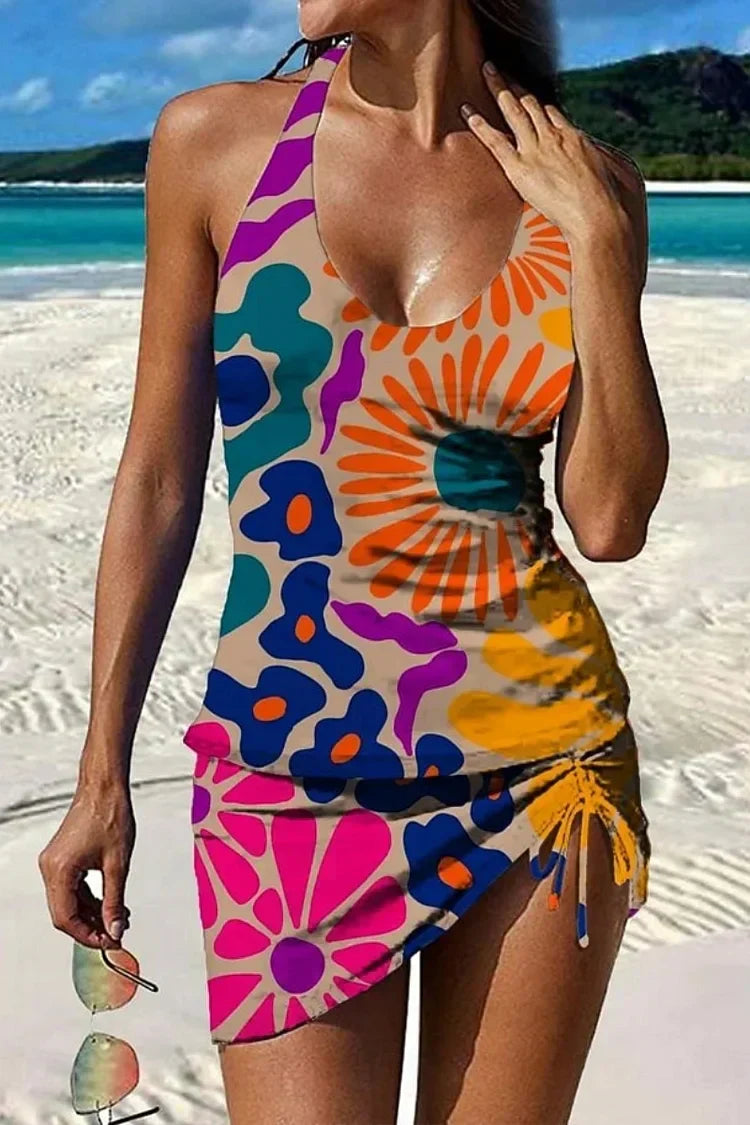 Fiesta | Set de tankini floral cu grafic care acoperă burtica