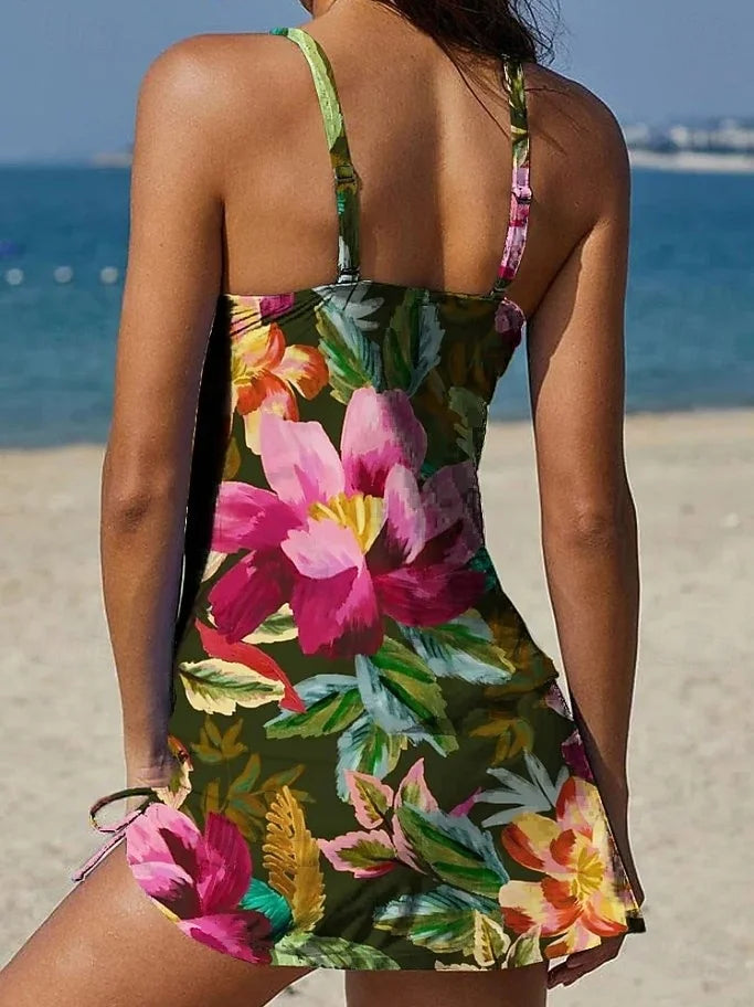 Fiesta | Set de tankini floral cu grafic care acoperă burtica