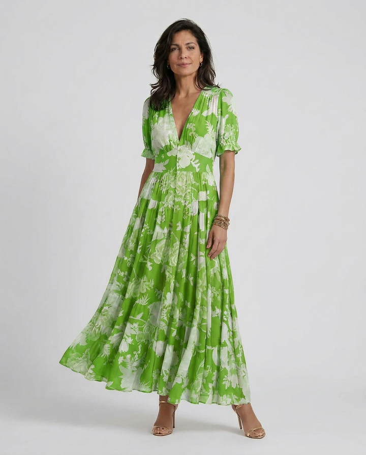 Minelda | Rochie elegantă cu model floral și decolteu în V