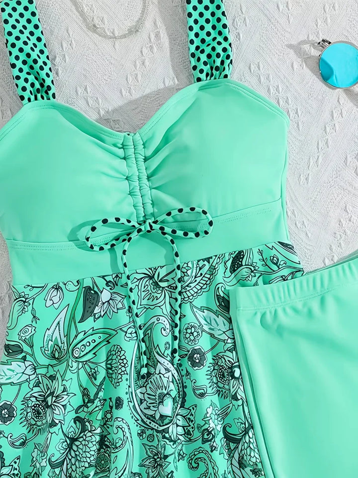 mentă | Set de costum de baie floral care acoperă burtica