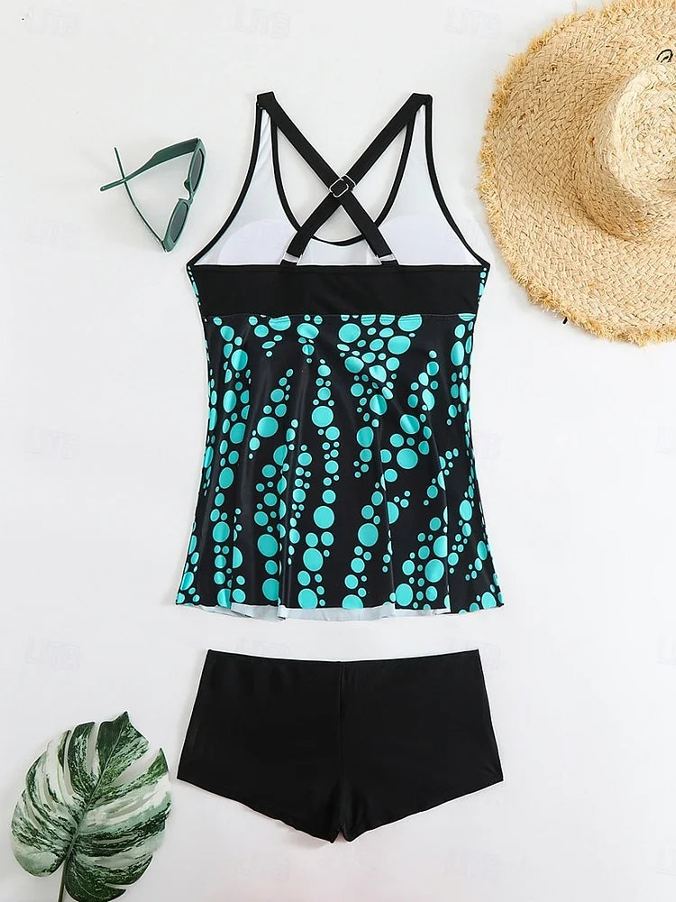 Jade | Set de tankini cu imprimeu de bule care acoperă burtica